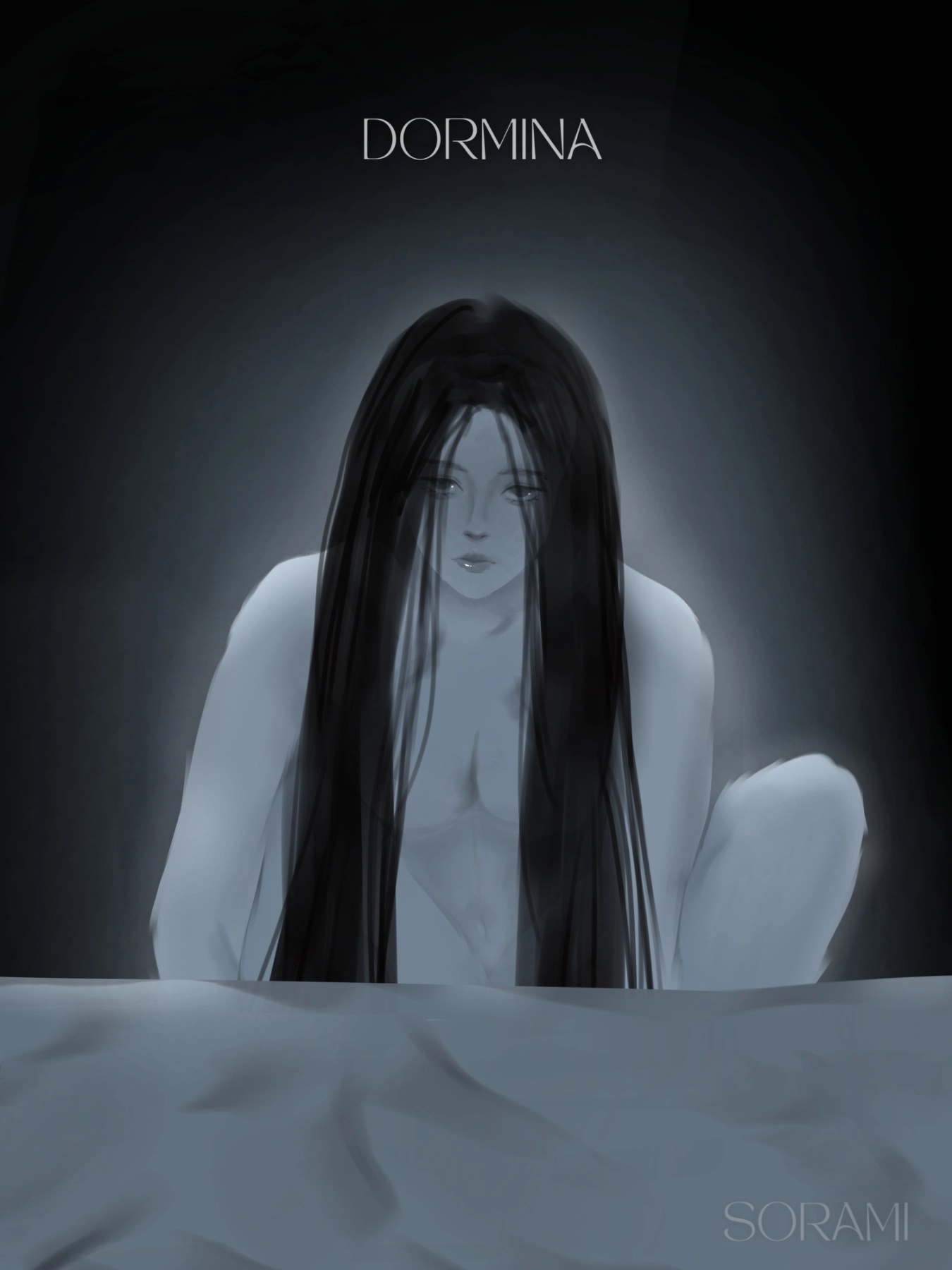 Dormina
She died watching over her child which she refused to believe was gone. Each night, she lulled them to sleep, whispering lullabies to a body that no longer breathed. She did this for so long, clinging to denial, until she passed. Some see her in their sleep paralysis. She squats at the bedside of the living, her long hair draped like cloth. She never blinks. She never speaks. She only watches. She has never been seen standing up, but she is very tall.