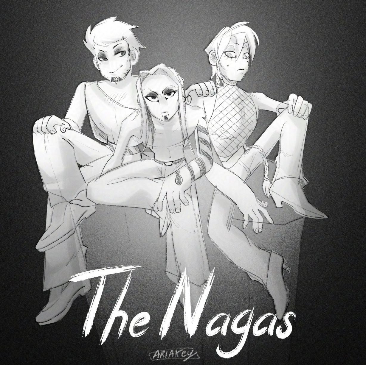 Photo portrait thing - The Nagas
Yeah so, this is actually a pretty old sketch? Piece? It's Troy, Owen and Glauco in a sort of photoshoot for their band or anyways it's supposed to be promotional material (it's a sketch I tried out)

- Ariakey