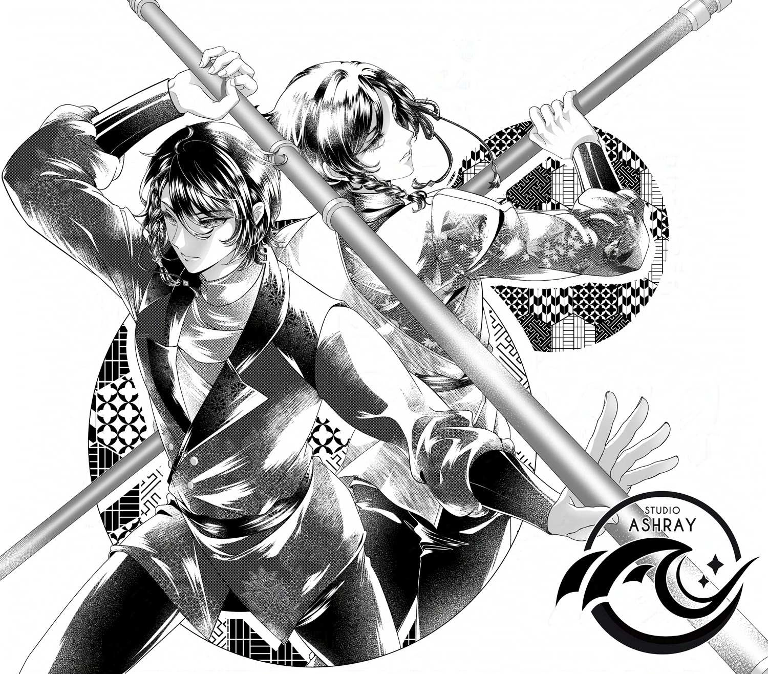 ⚔️ Black/White Screentone Portrait of our Original Characters: Yasushi and Noboru 🌙

Halfbody in Ocean Trench Style
Black and White with Screentones