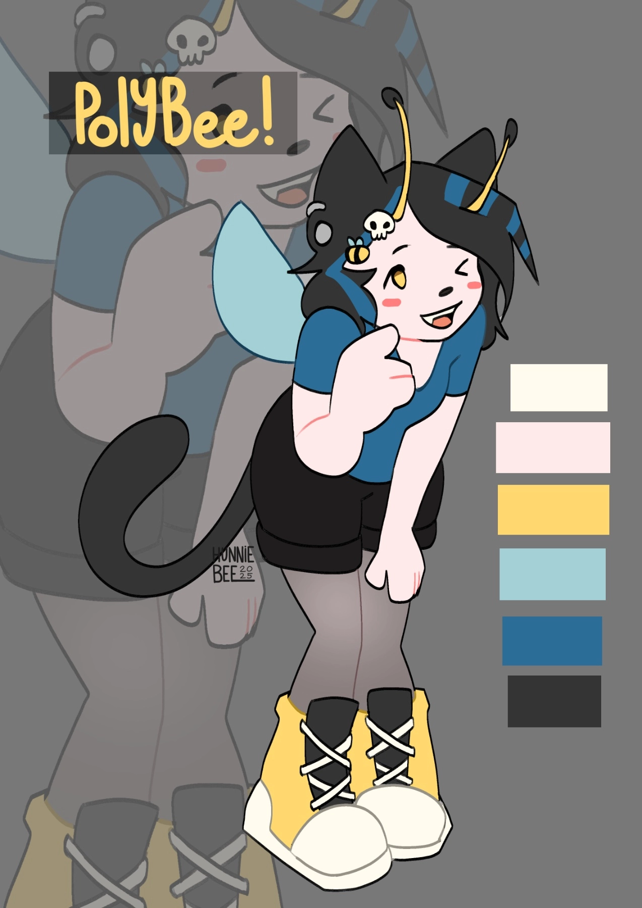 This is my persona Polybee! She's all over all my art accounts and represents my favourite animals, colour palette and style choices! 